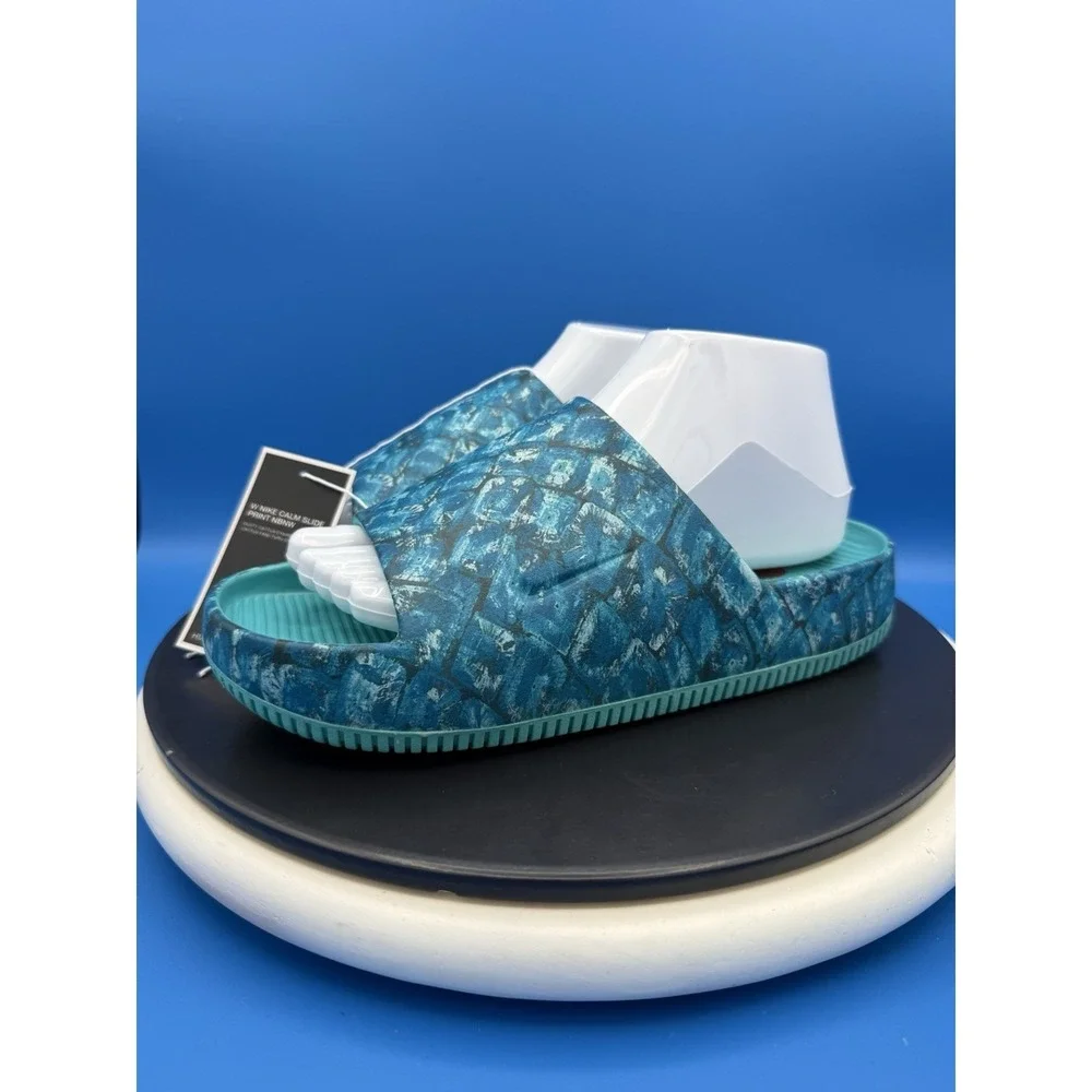 Nike Calm x NorBlack NorWhite Women's Size 8 Turquoise Slip On Slides Sandals‎
